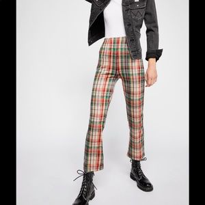 Free People Clean Crop Flare in Green Plaid
